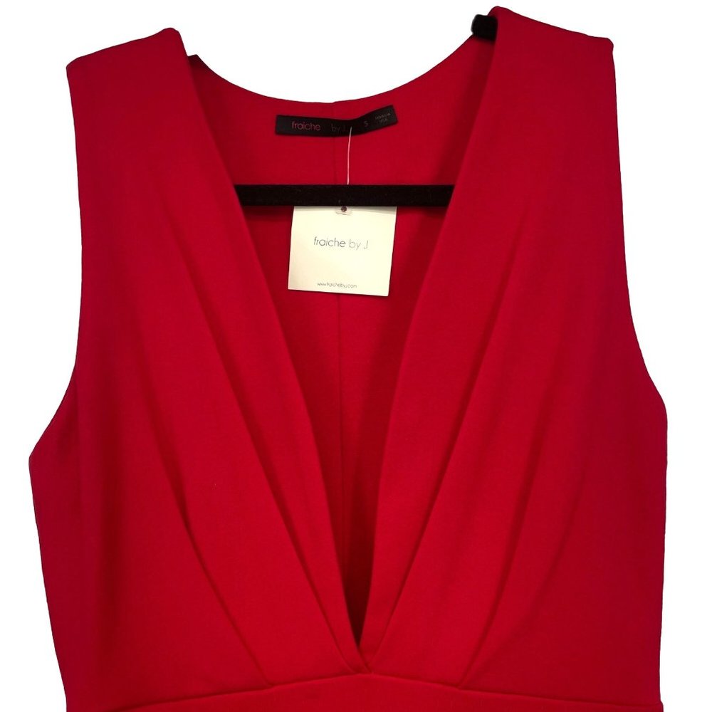 Size Small Sexy Red Mini Cocktail Dress Plunging V-Neck Bodycon NEW Fraiche by J - Picture 2 of 5